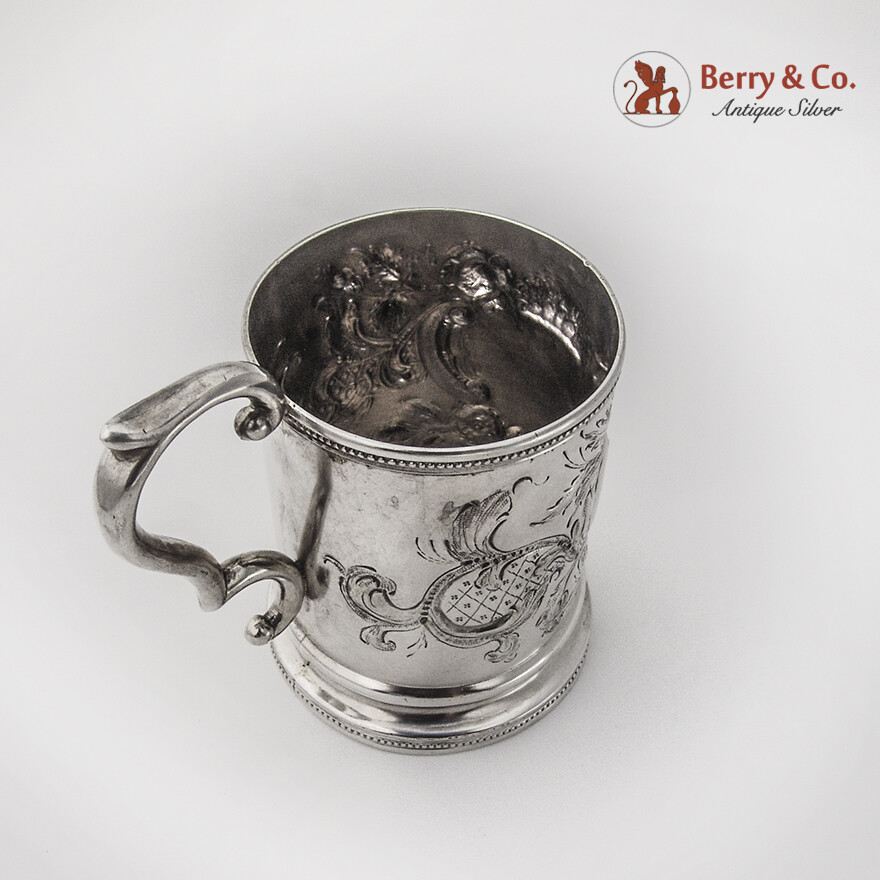 Repousse Floral Shell Scroll Childs Cup Tifft Whiting Coin Silver 1850