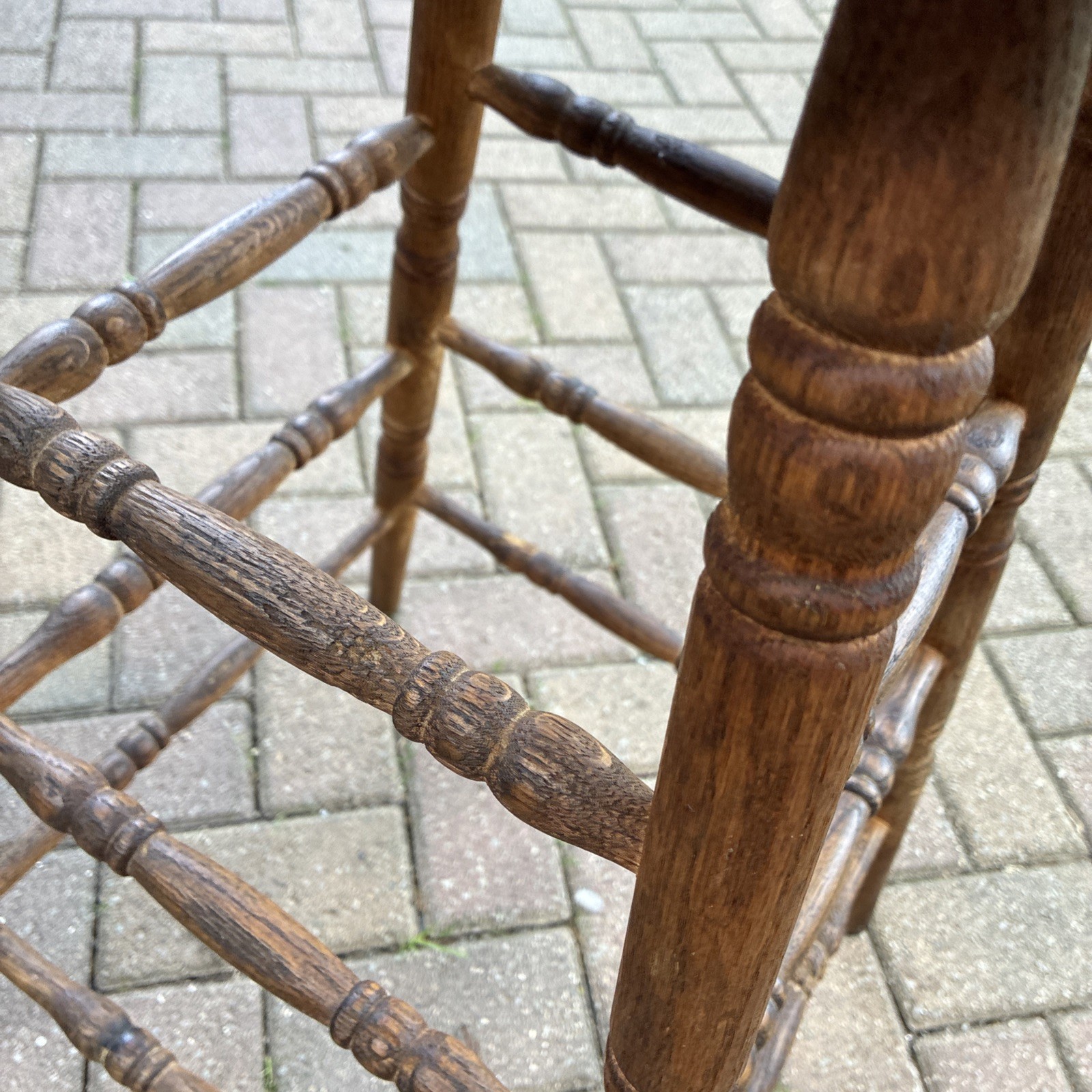 Antique Drafting Piano Bar Stool Turned Oak chair industrial 29 1/2″ T Sturdy