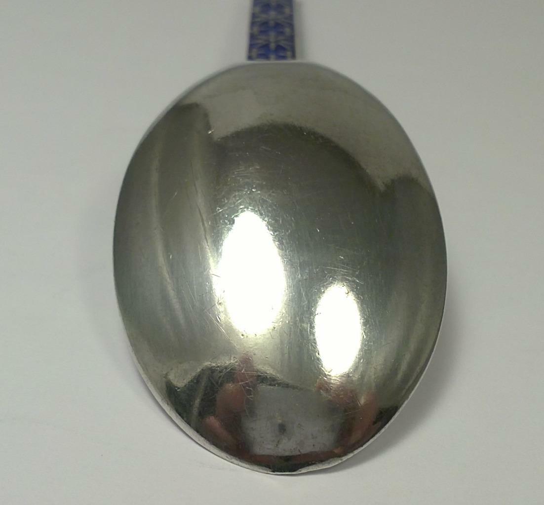 Vintage Sterling Silver & Enamel Caddy Spoon (4 ¾”) by J. Tostrup – Norway