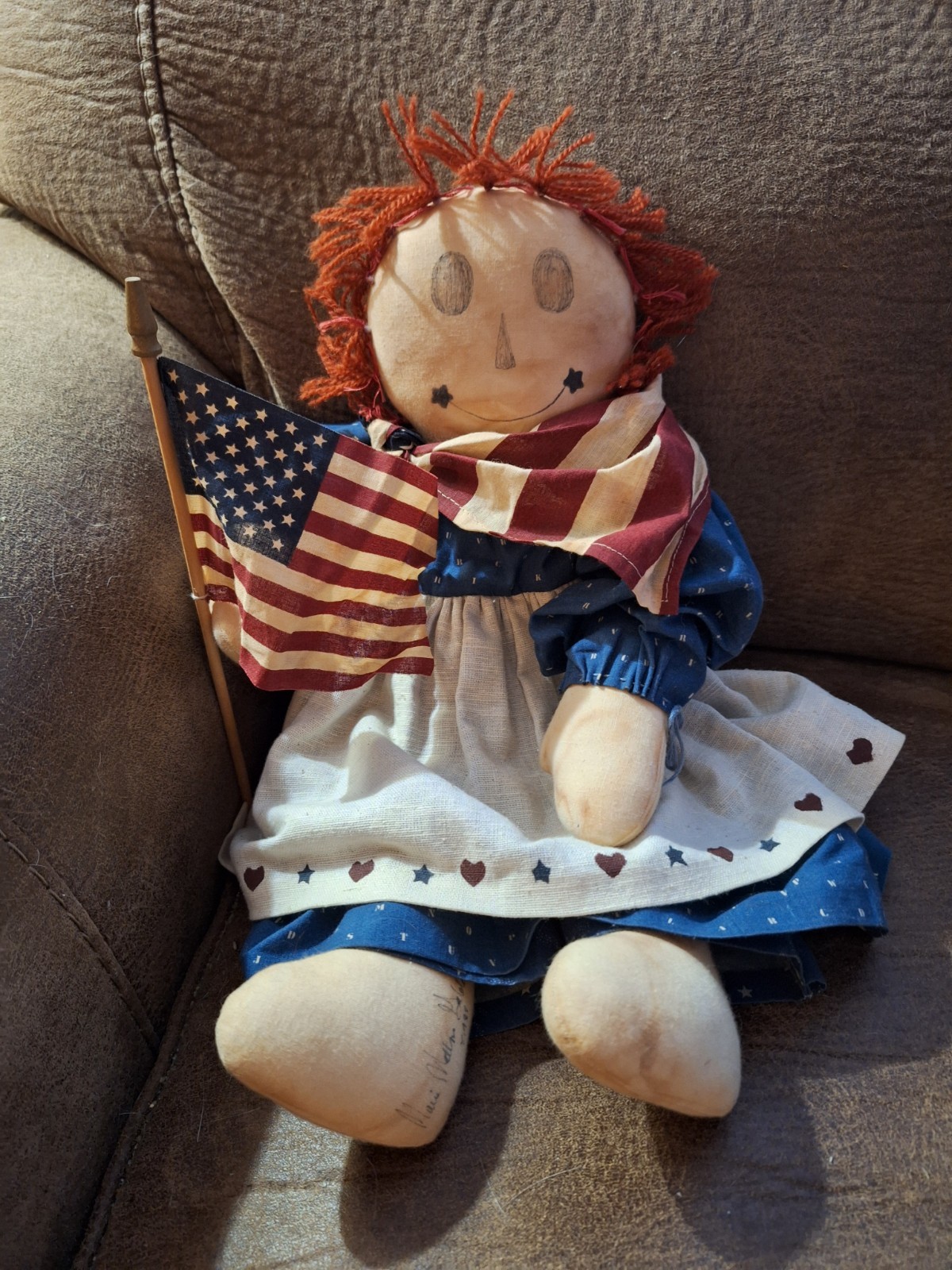 Handmade & Signed 1988 Primitive Patriotic Rustic Raggedy Ann 18″ July 4th