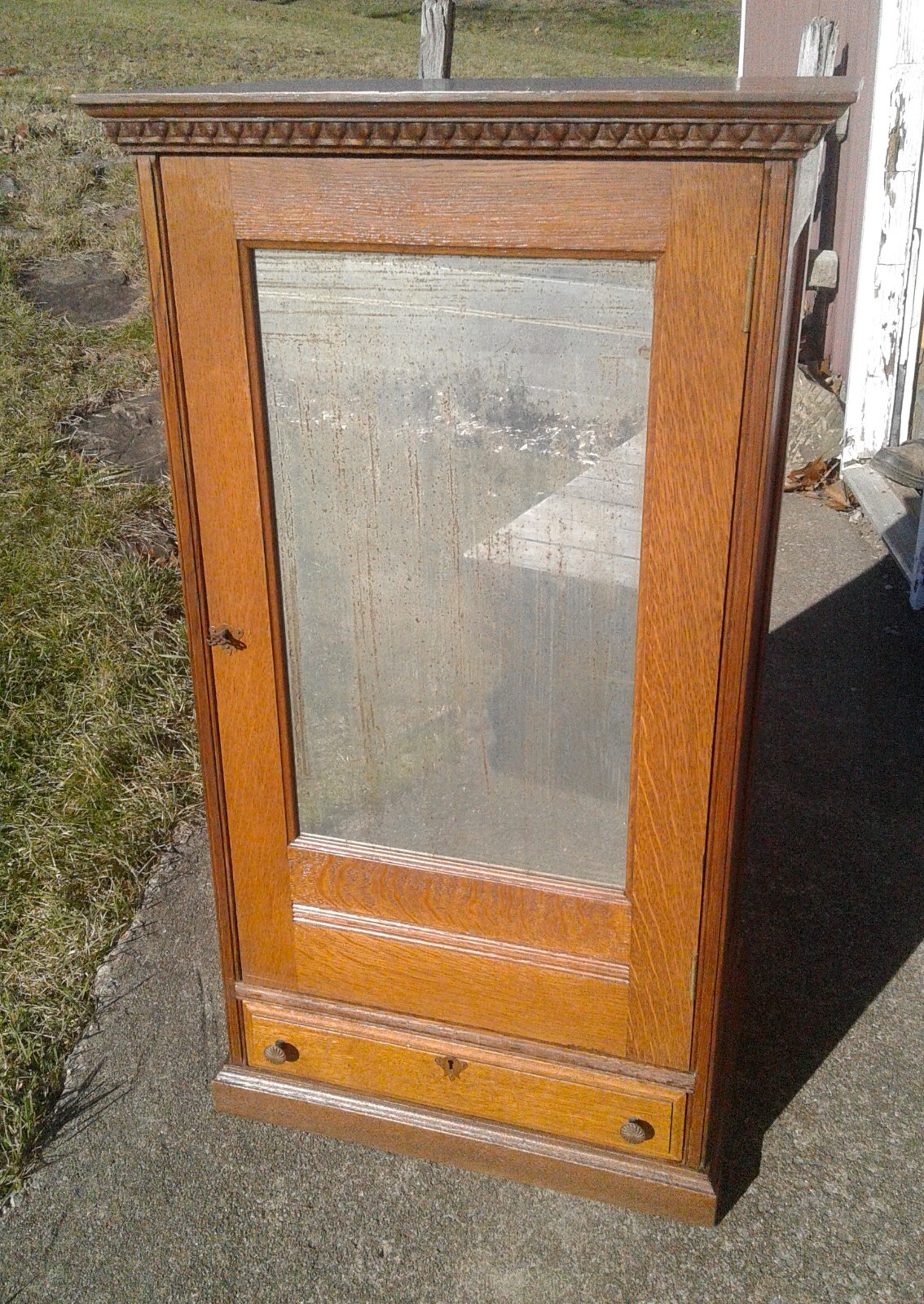 Antique Corticelli Silk Thread Counter Top Cabinet Quarter Sawn Oak with Mirror