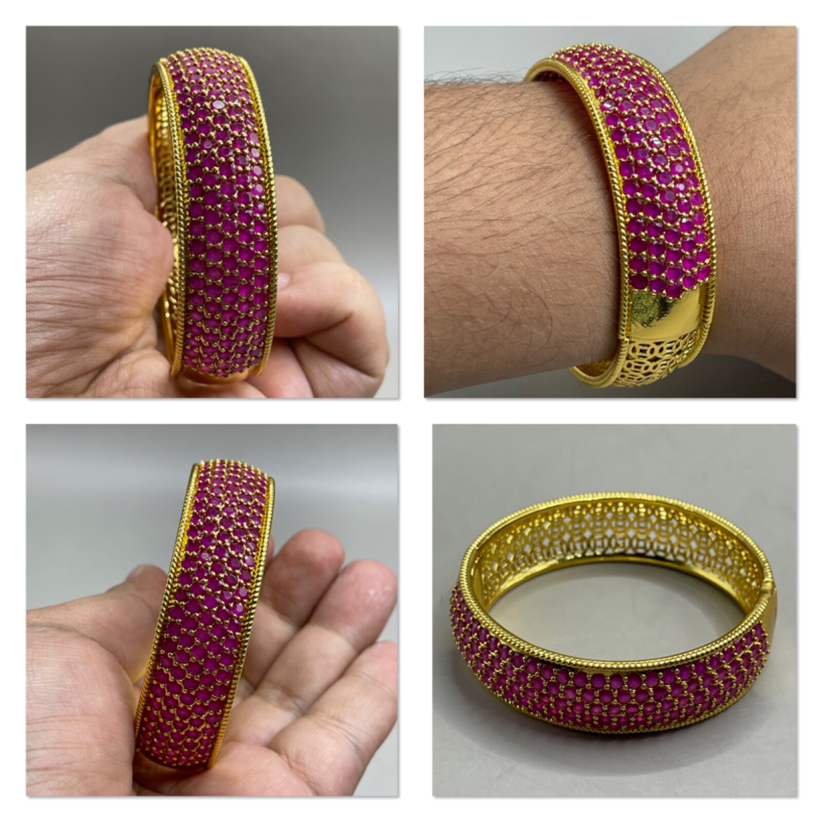 Burma 100% Vintage ruby stone old solid silver 18K Gold Gilding bracelet
