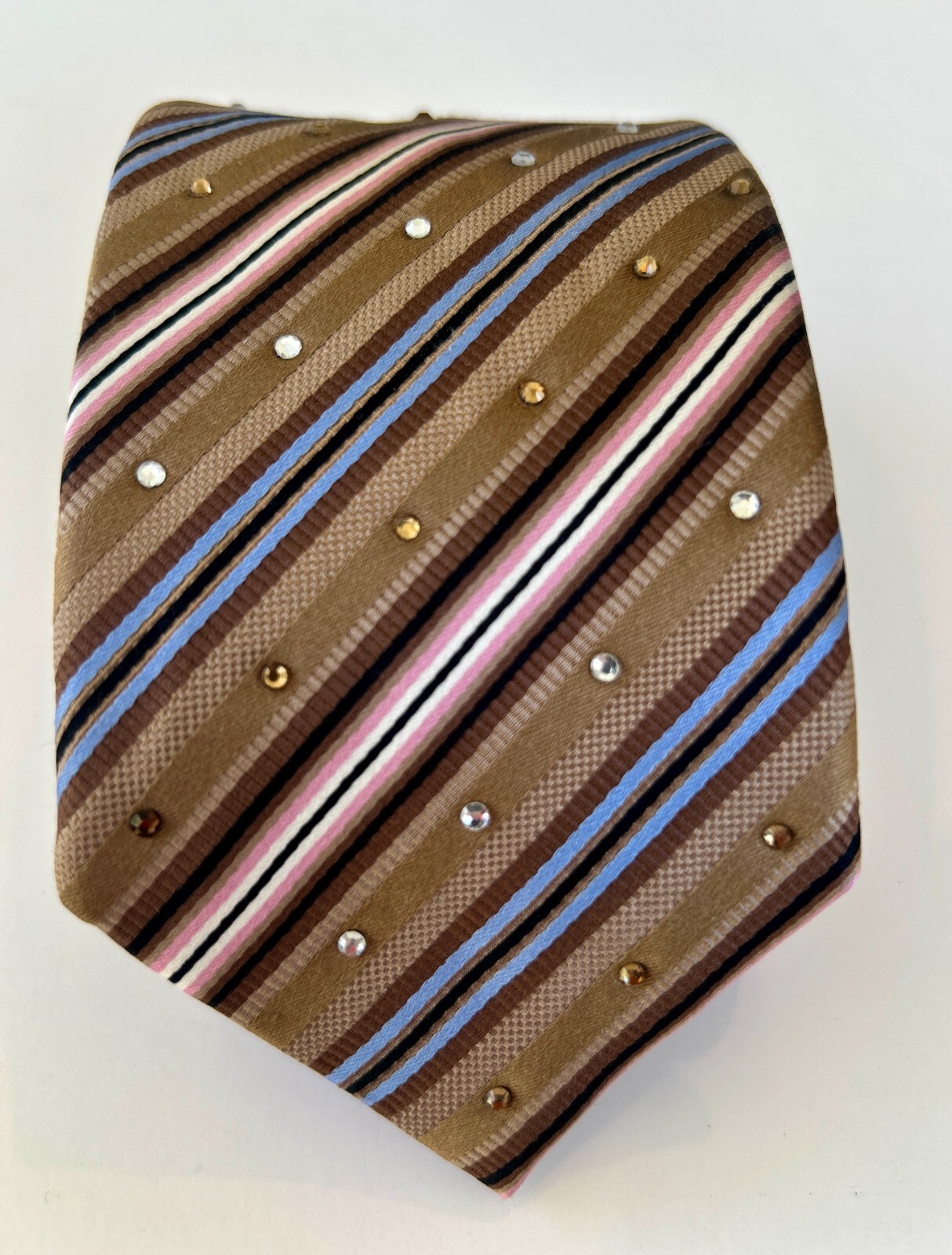 Brown, blue and pink stripe bling tie – $30!