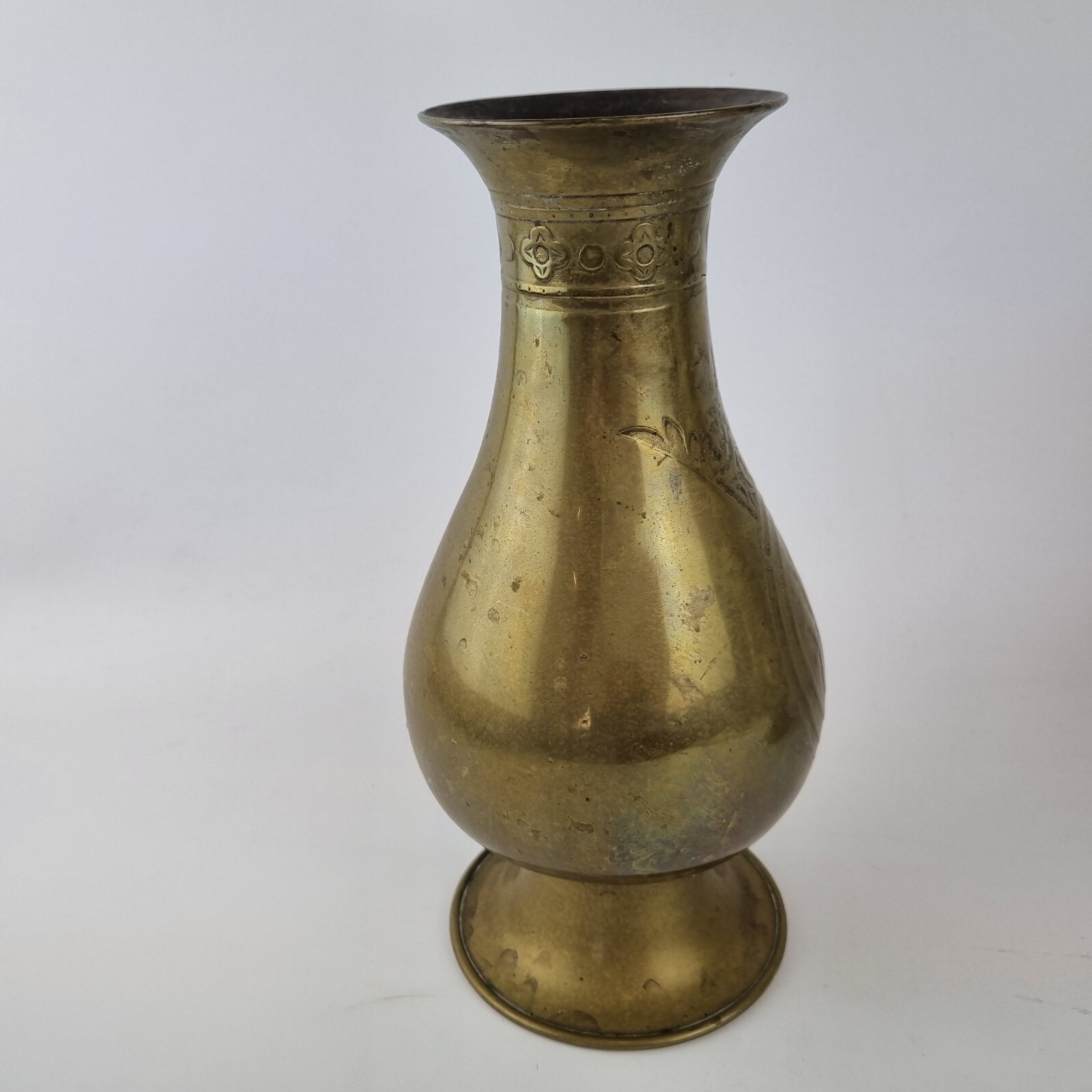 Antique Pair Brass Ecclesiastical Vases IHS Christogram 22.5cm High