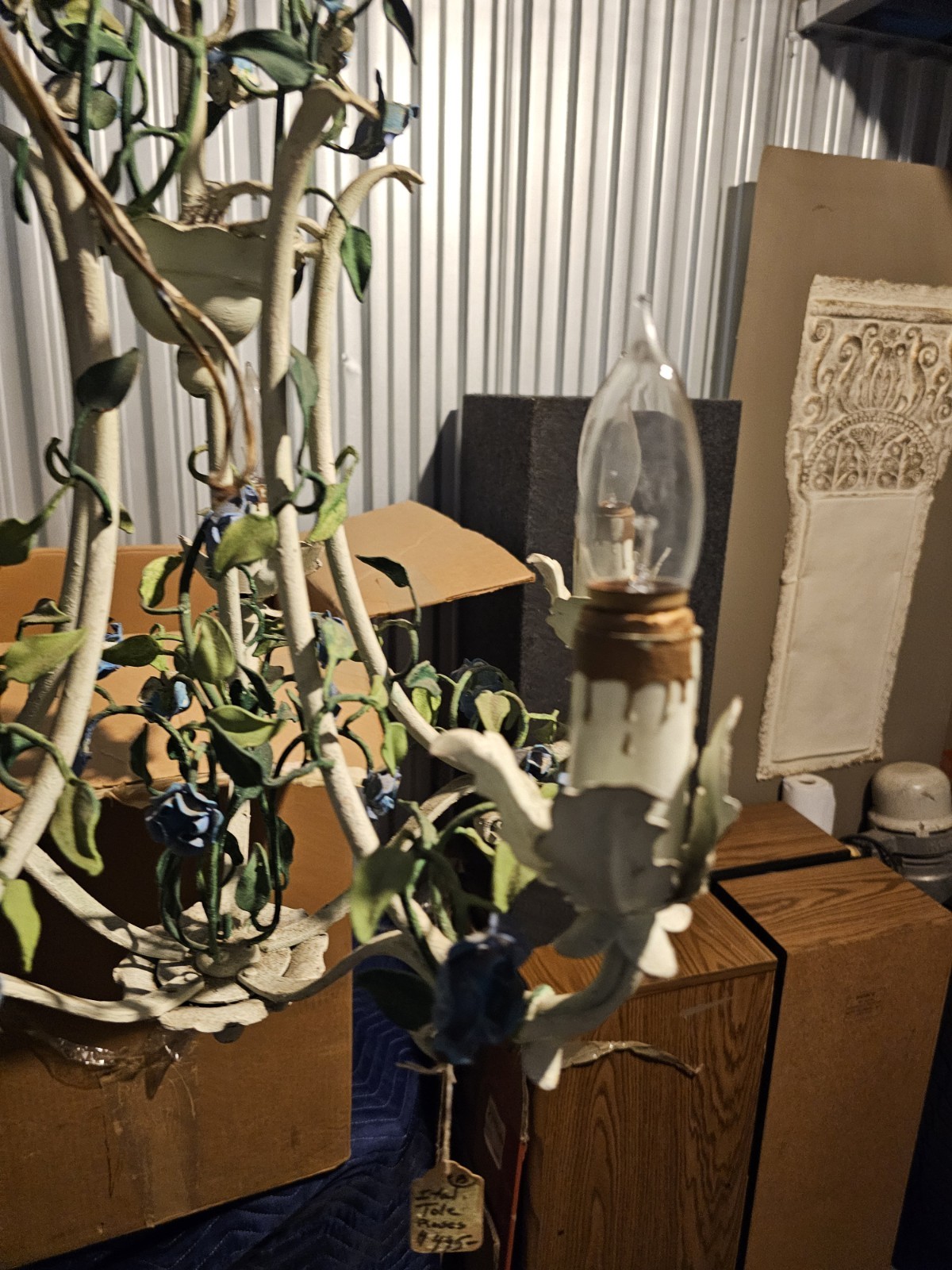 Vintage Italian Floral Tole Chandelier Metal Hand-Painted 5-Light Ceiling Light