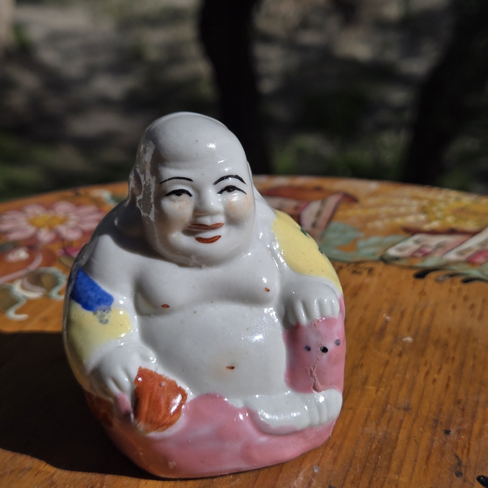 VTG Chinese Porcelain Figurine Laughing Monk Budai Buddha Fortune Prosperity