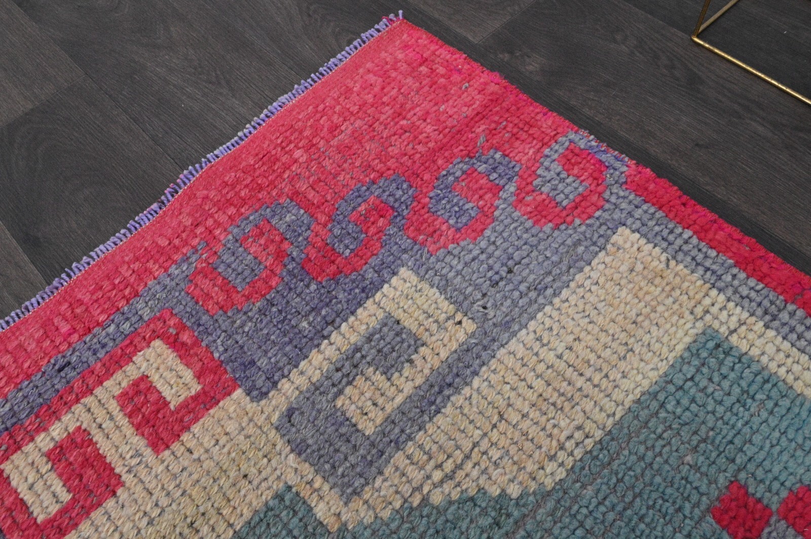 Vintage Turkish Runner Rug 3x11ft Wool Anatolian Handmade Hallway Oushak PINK