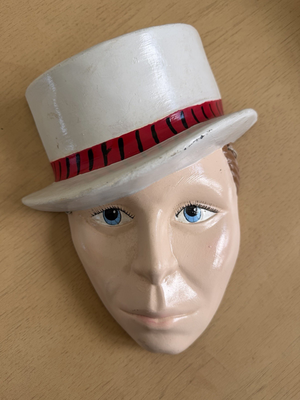 Vintage Mid Century Modern 80s 90s Decorative Top Hat Man Wall Ceramic Mask