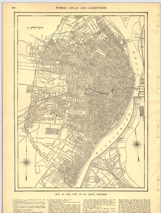 1919 Original Map St. Louis Missouri B & W Vintage From Collier Atlas