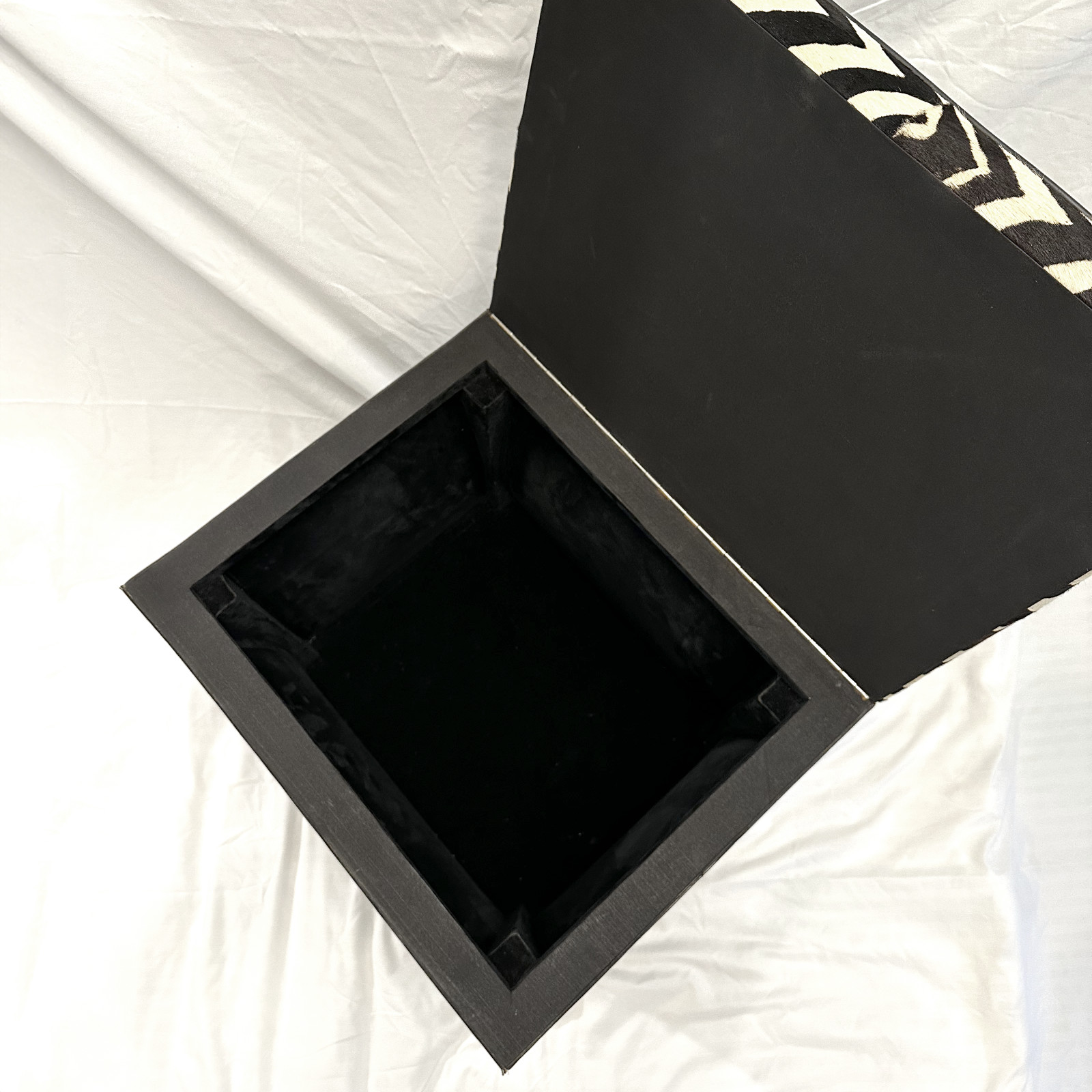 Zebra Hide Bench Stool with Storage Trunk and Tassels, circa 1980s 1990s