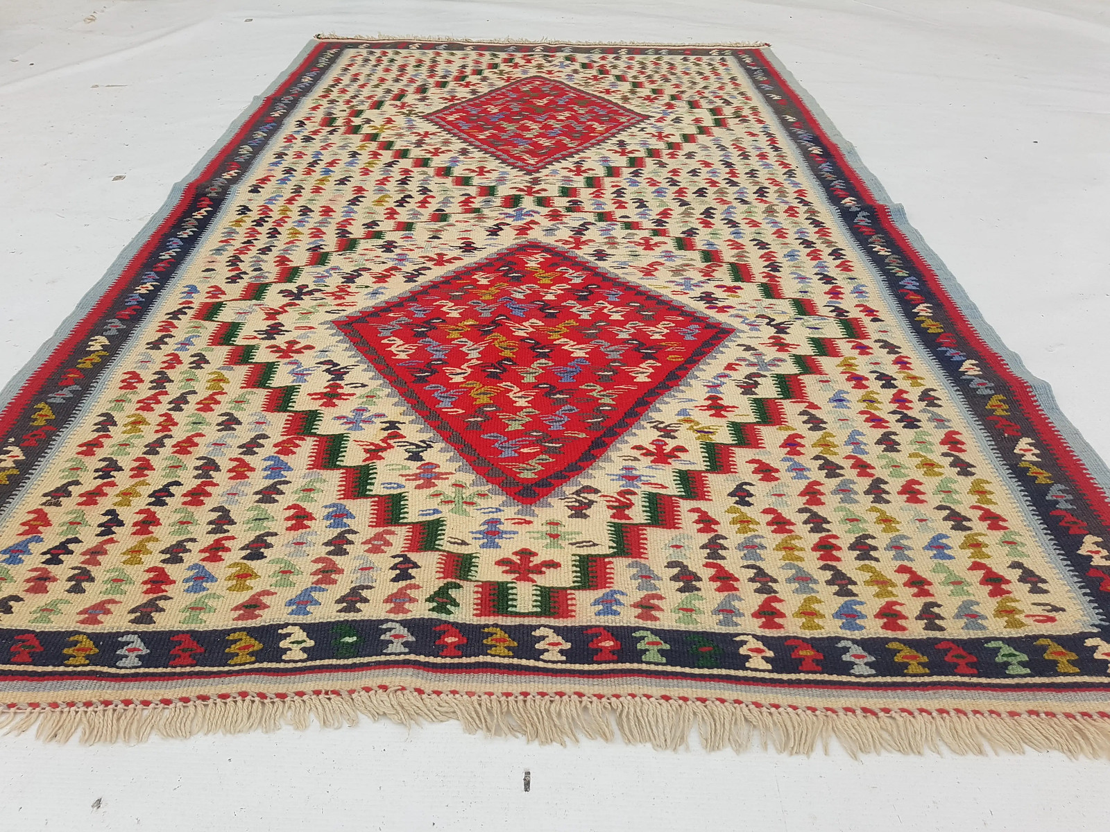 Vintage Traditional Handmade Anatolian Wool Red Kilim 6.3×3.9ft