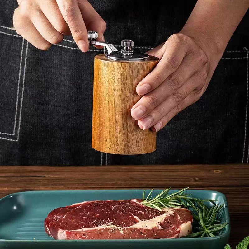 Manual Wooden Pepper Grinder Hand Crank Salt Spice Mill Kitchen Grinding Bottle
