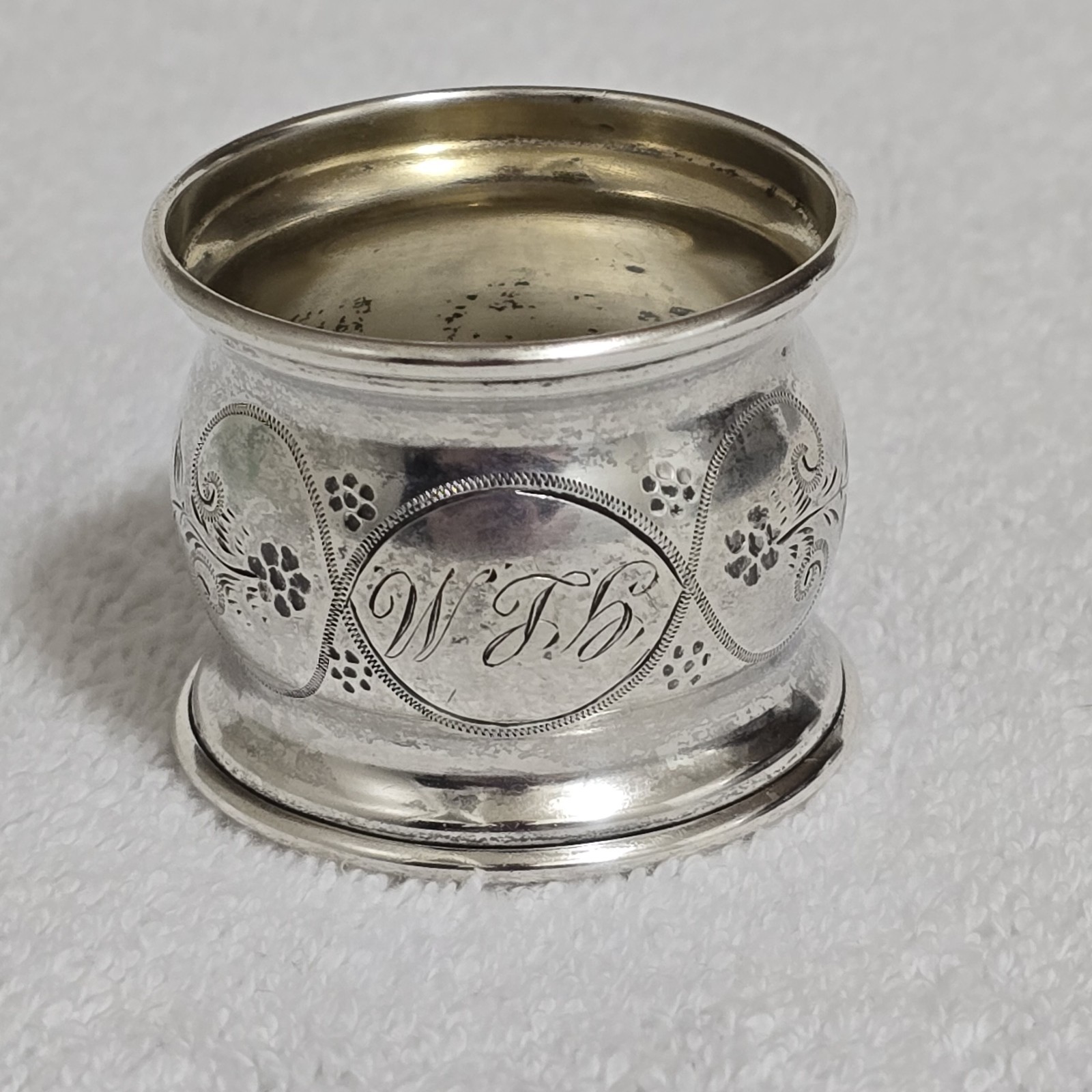 Antique Sterling Silver 214 Napkin Ring Floral Etched Victorian Monogram WLB