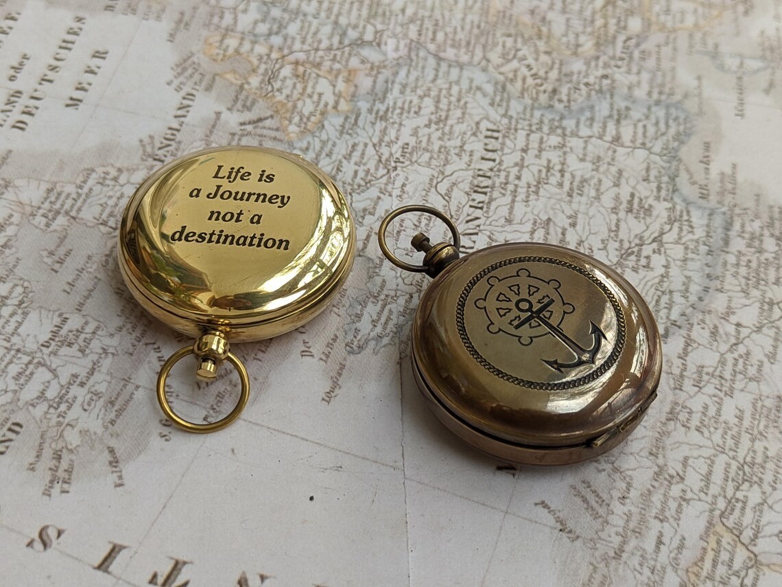 Custom Brass Golden Compass For Adventure | Elegant Locket Compass For Christmas