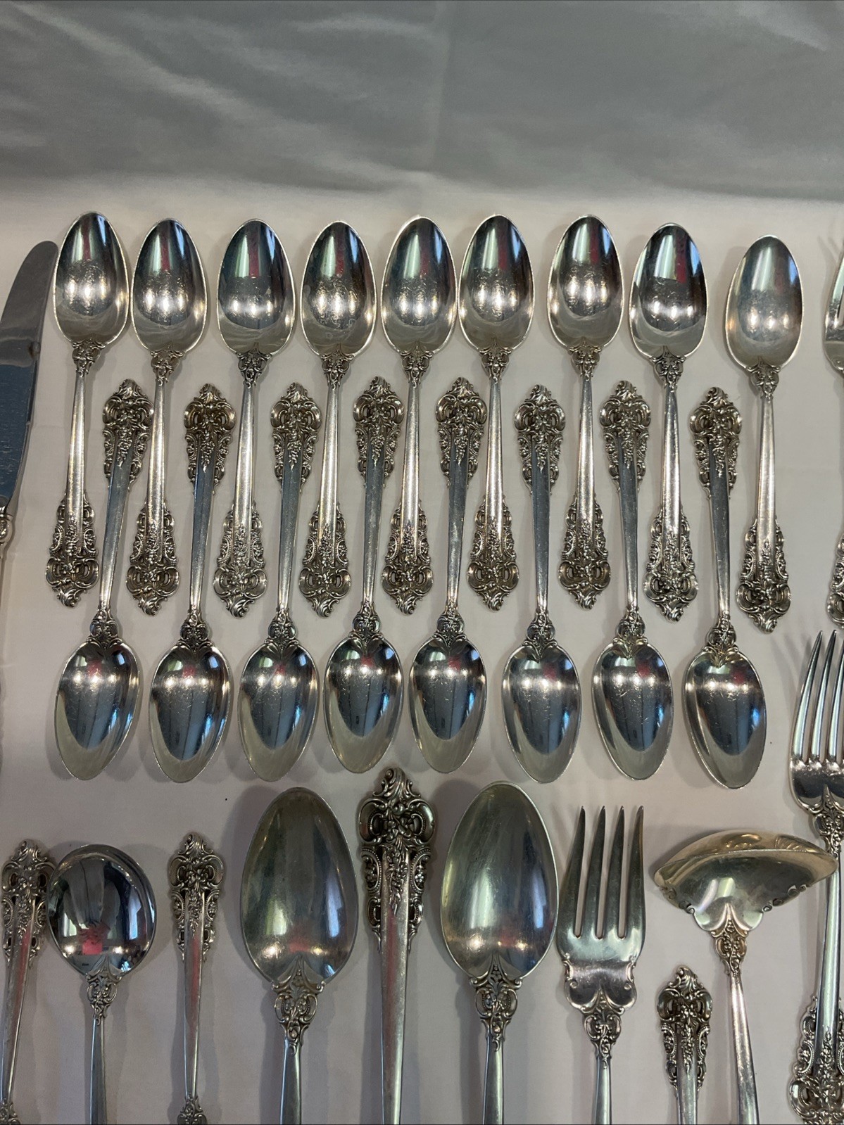 93pc Wallace Sterling Silver Grande Baroque Flatware 10 Person Service + More