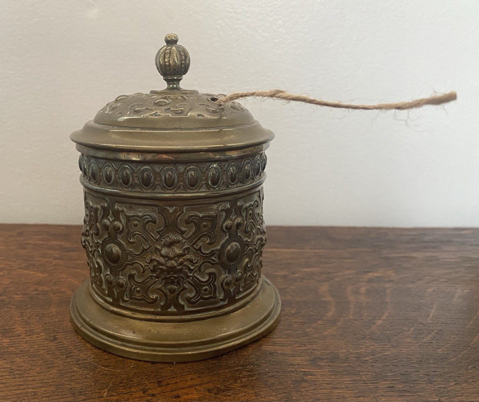 Antique, Victorian, Ornate, Gothic Revival, Brass String Dispenser