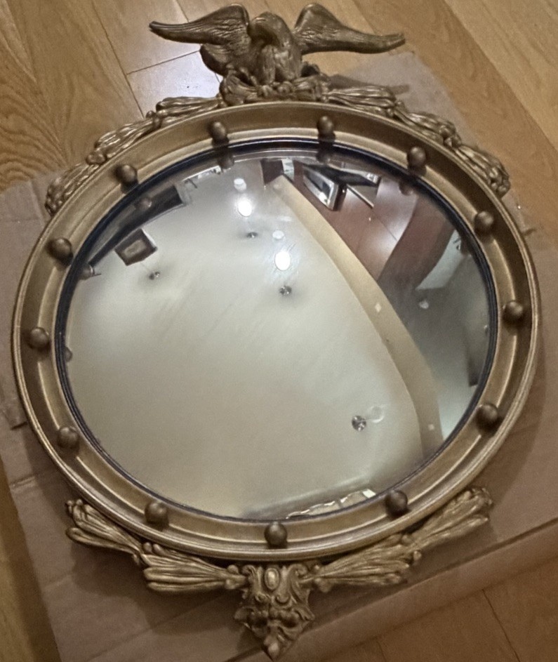 Antique Wood Federal Eagle Convex Turner Mirror Rare Large 30” Bulls-Eye 13 Ball