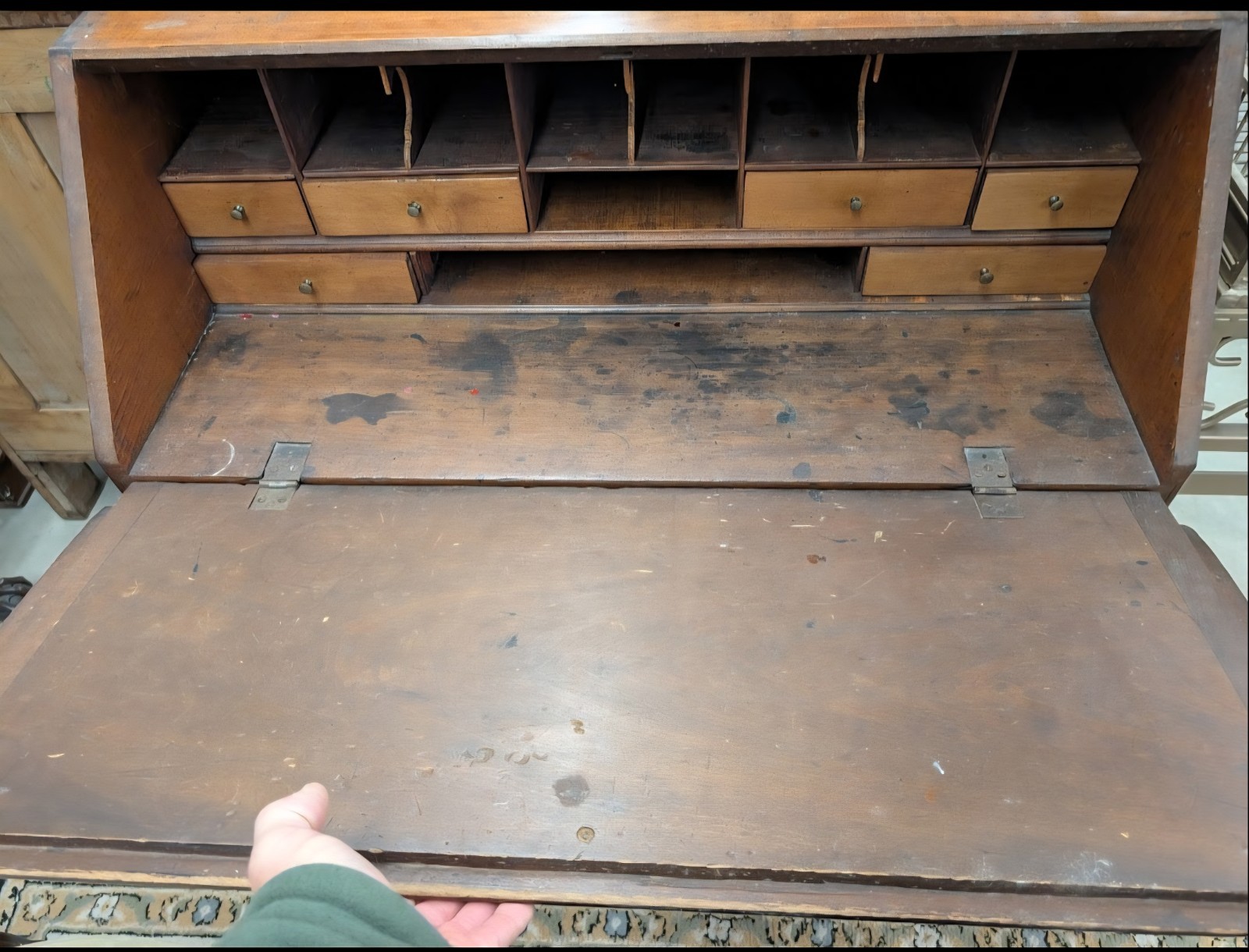 Early 18th Century Walnut Fall Front Desk W/Brass Handles + OG Key Covers