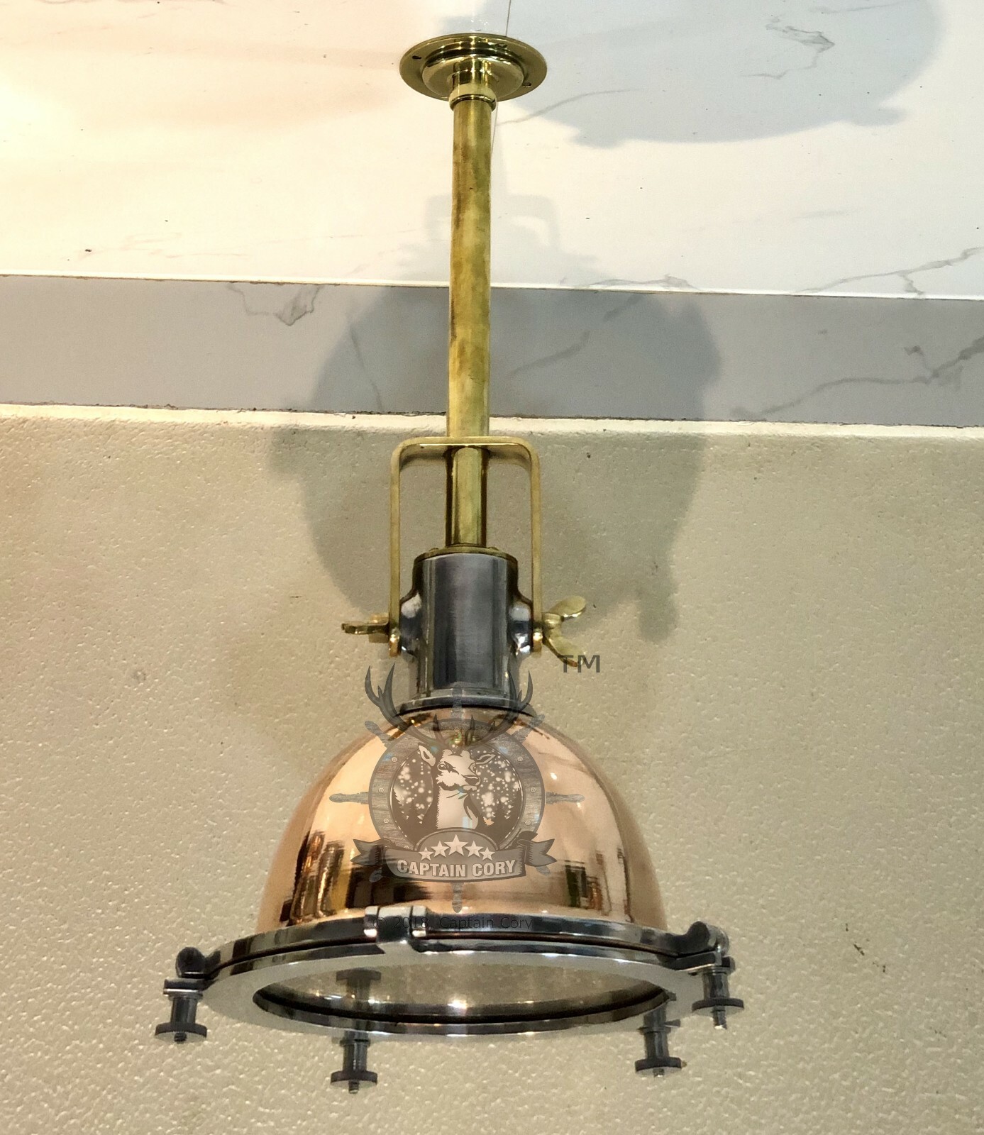 Authentic Aluminum Copper Ceiling Nautical Marine Pendant Light Brass Pipe