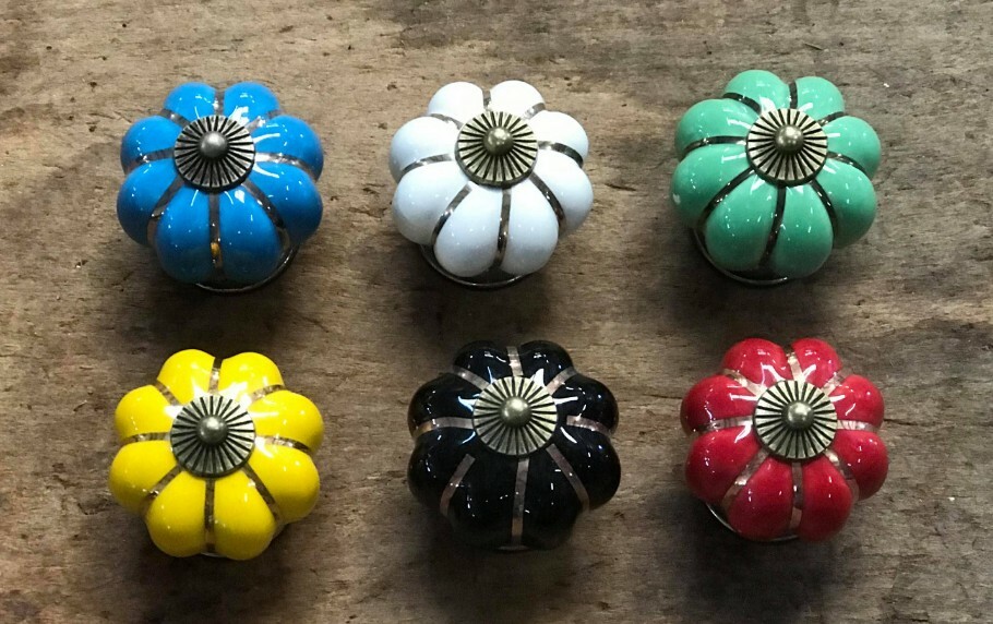 SINGLE BLUE ENAMEL PULL Drawer Cabinet Knob Porcelain Handle Screw Included