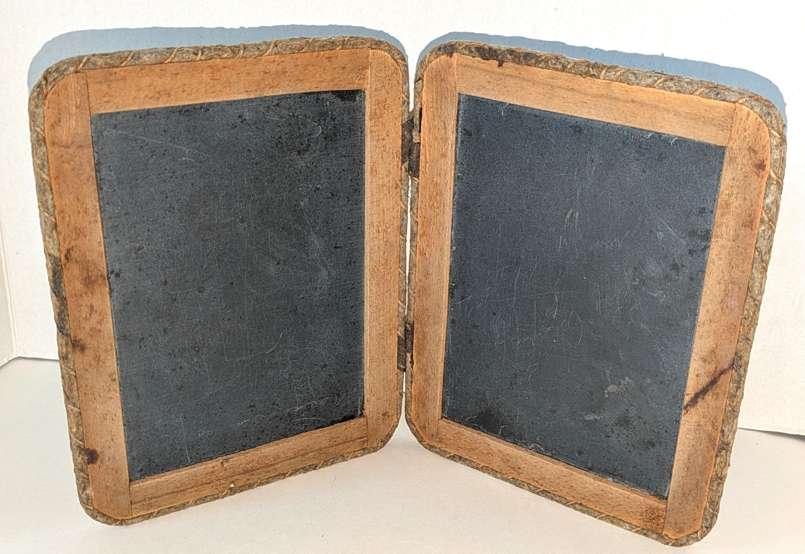 1800’s Folding Primitive School Slates 4-Sided Wood Wool Wrapped w/Provenance