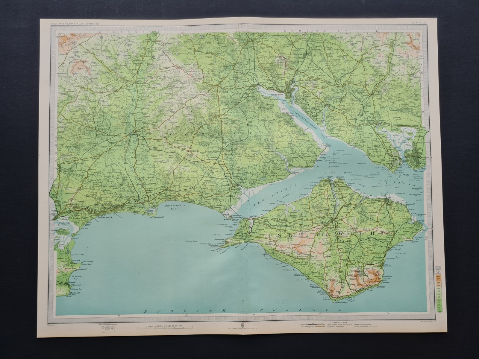 Antique 1903 Map – Isle Wight – Hampshire – New Forest – Southampton Bartholomew