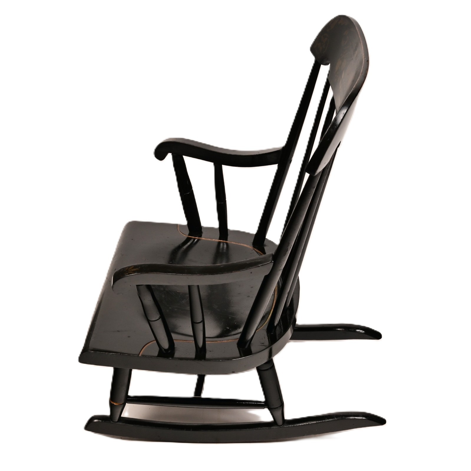 NICHOLS & STONE Hitchcock Original Vintage Signed Ebonized Childs Rocking Chair