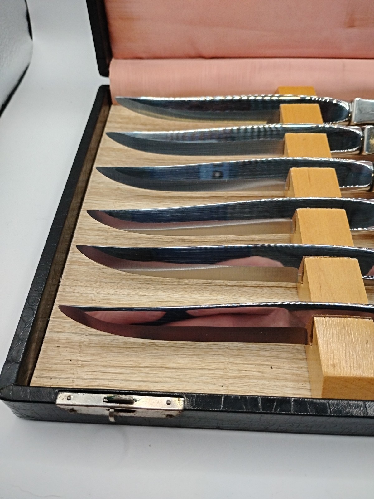 Contrast by Lunt Sterling Silver Black Ebony Nylon Steak Knife Set 6 pc Box Set