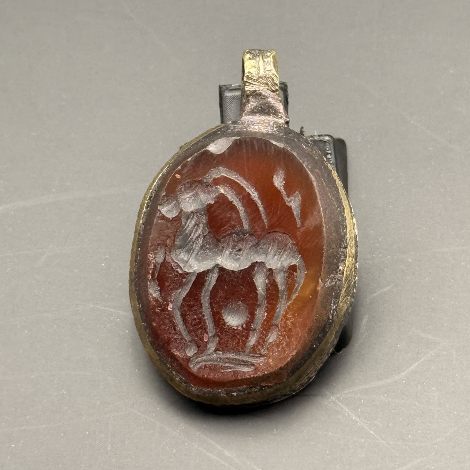 Ancient Carnelian Intaglio Seal Stone Pendant Animal Engraved Red Agate Bead