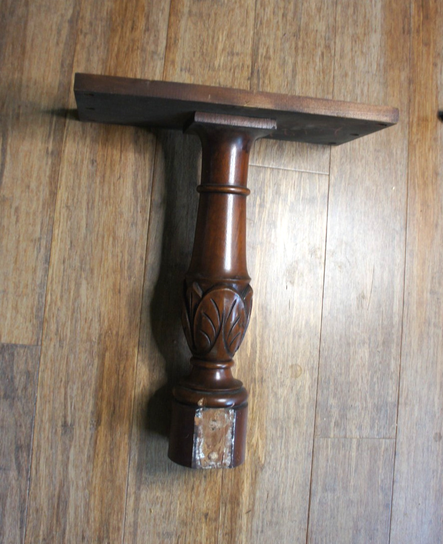 Antique Mahogany Wood Carved Leaf Design Table Pedestal 18″ w/base parts craft
