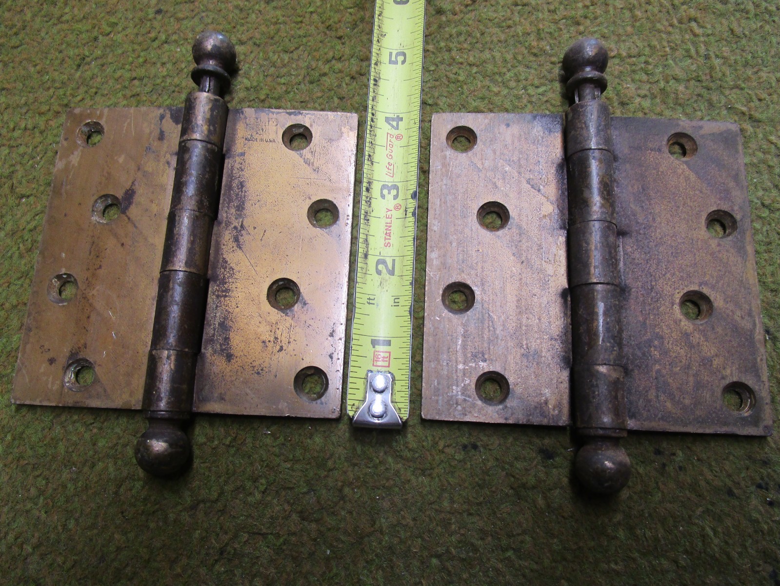 2 – OLD STANLEY HINGES CANNON BALL PINS 4” X 4” OVERALL TIP TO TIP 5 1/2”