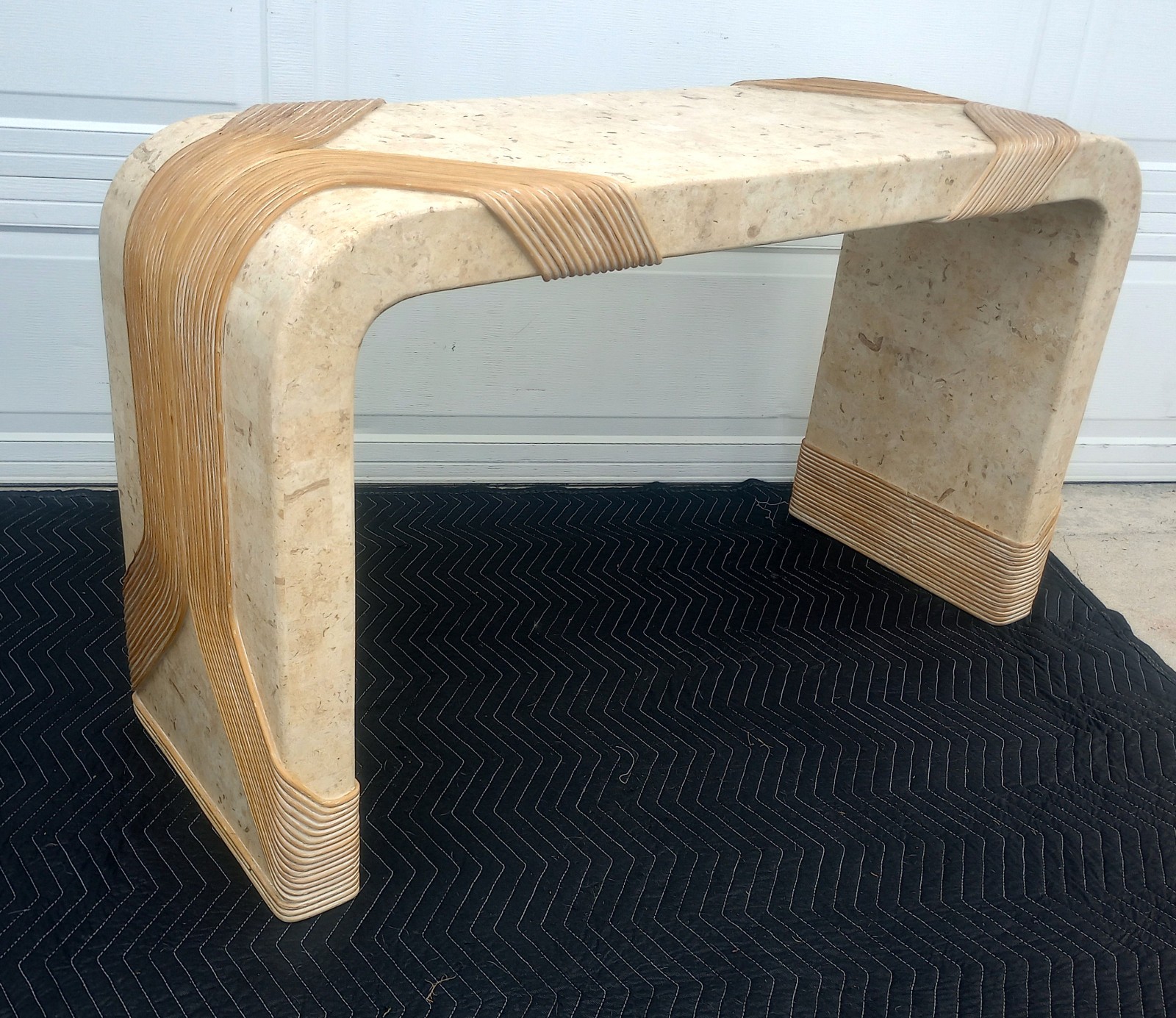 Vintage Maitland Smith Style Tessellated Stone Pencil & Reed Waterfall Console