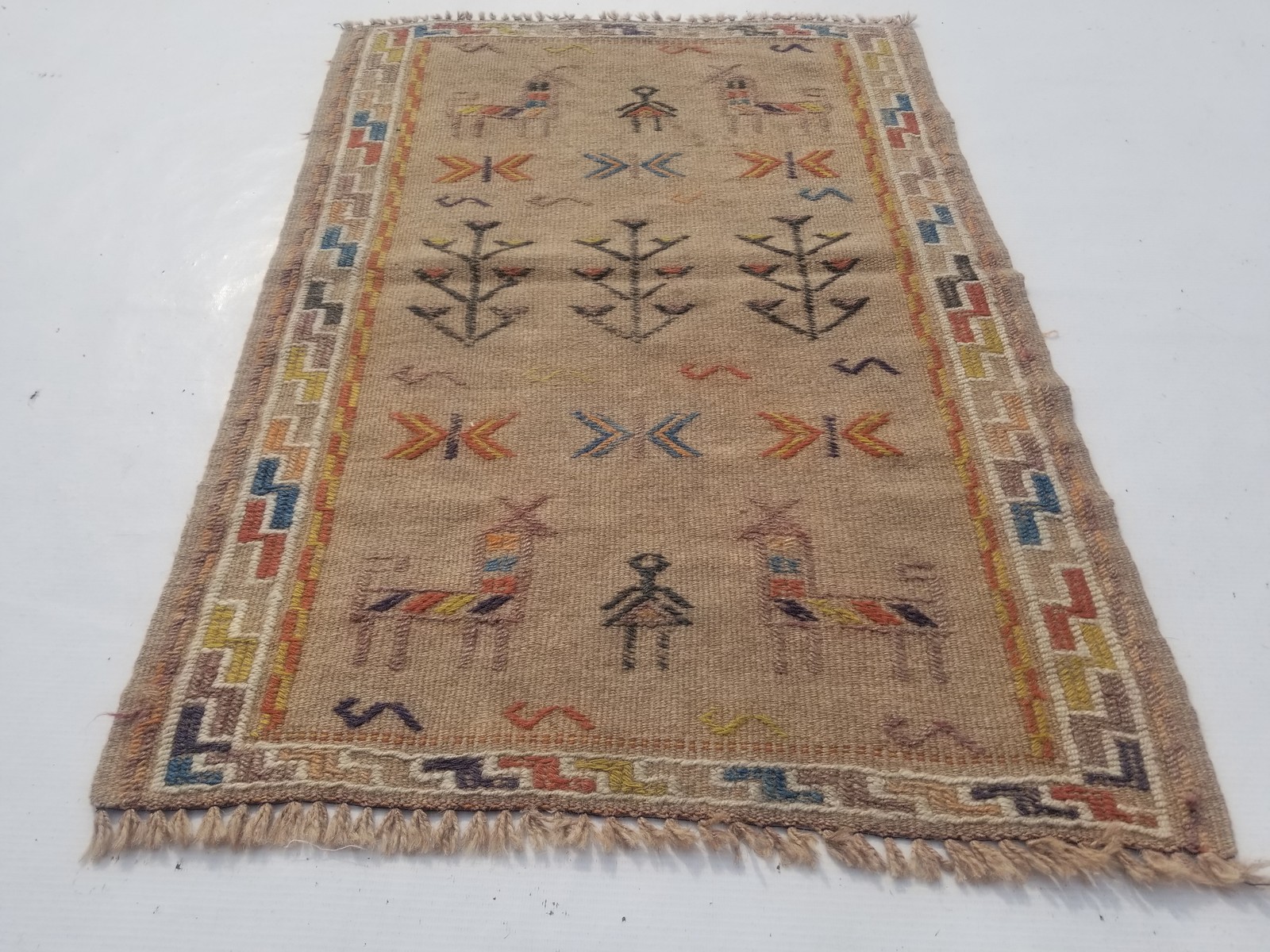 Vintage Traditional Handmade Gabbeh Wool Brown Kilim 2.8×1.10ft