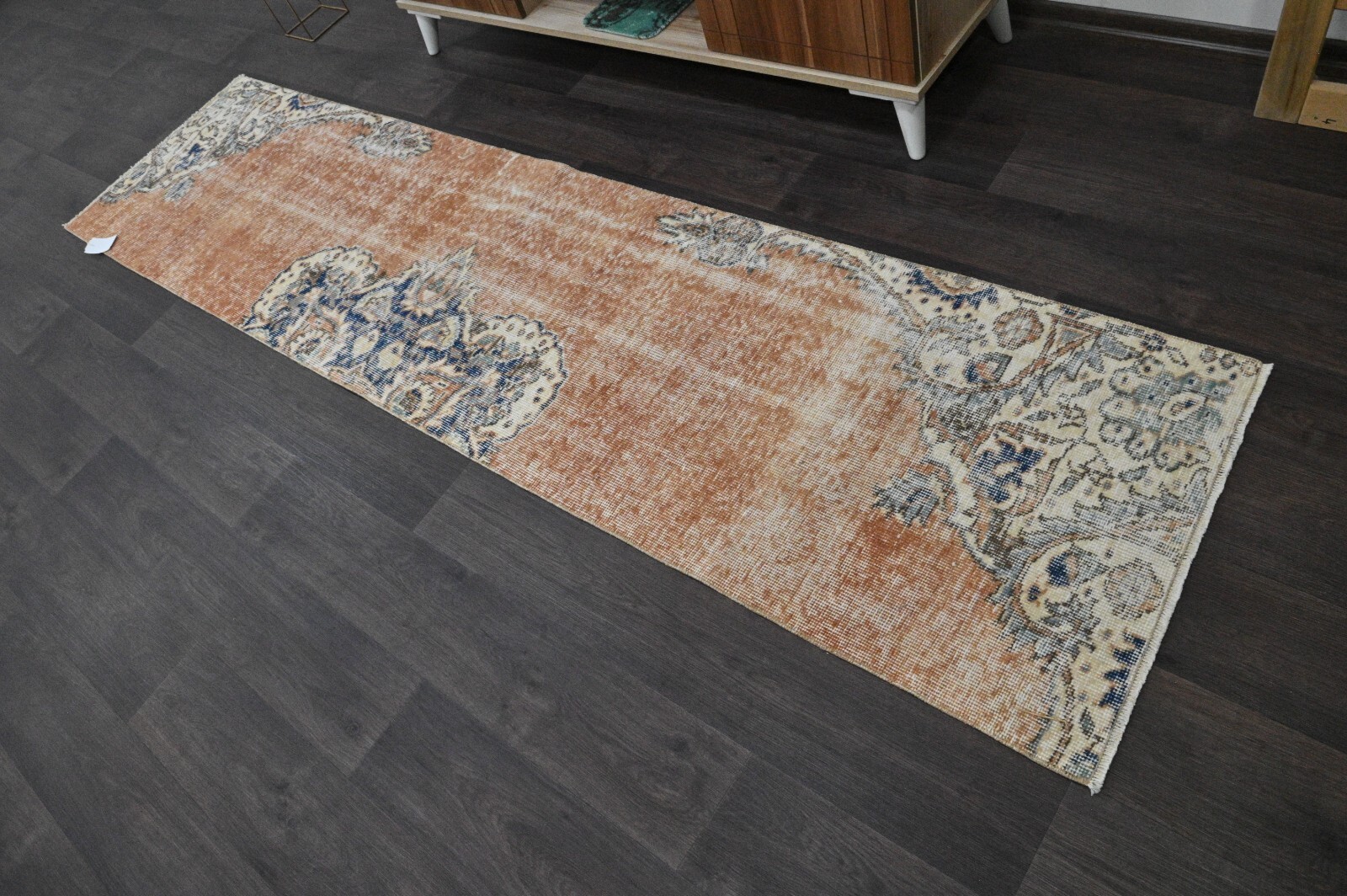 Vintage Turkish Runner Rug 2x9ft ORANGE Handmade Anatolian Oushak Hallway Wool