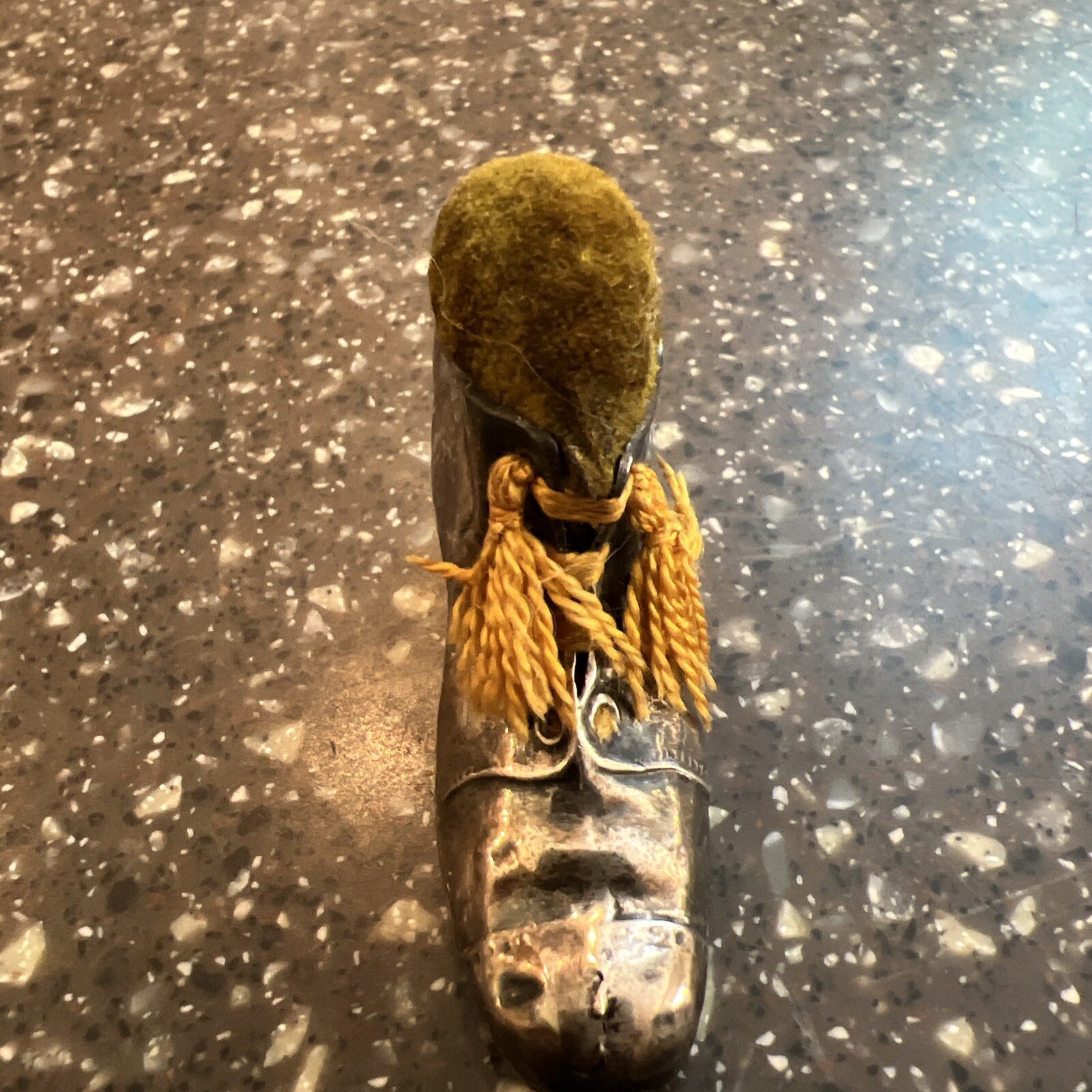VINTAGE HALLMARKED SILVER PIN CUSHION IN THE FORM OF A BOOT