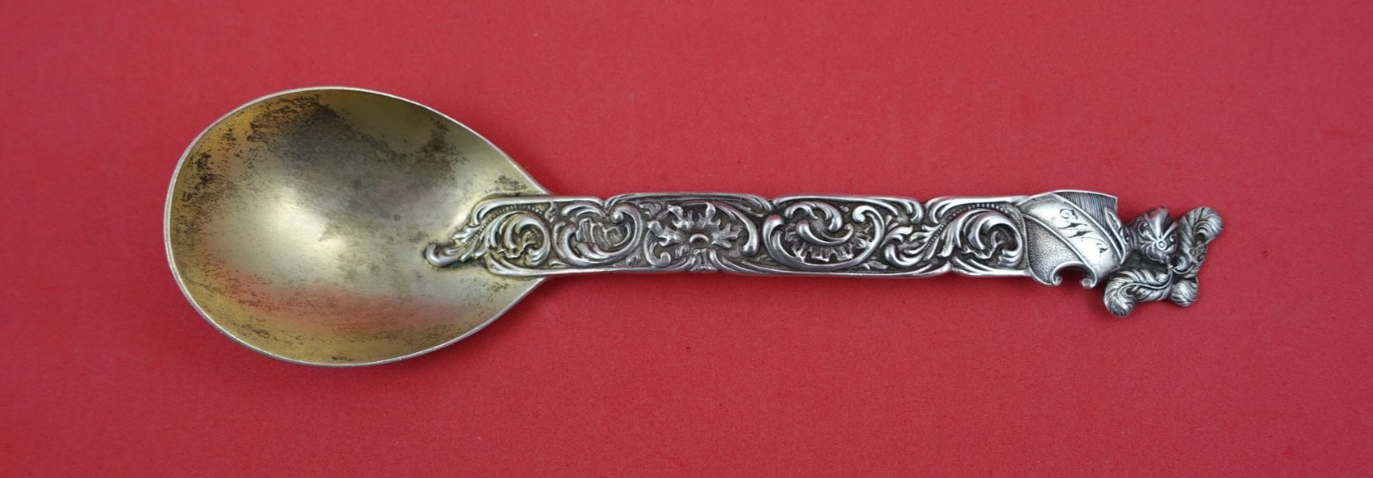 Pattern Unknown by Shiebler Sterling Preserve Spoon GW w/knight #2899 7 1/8″