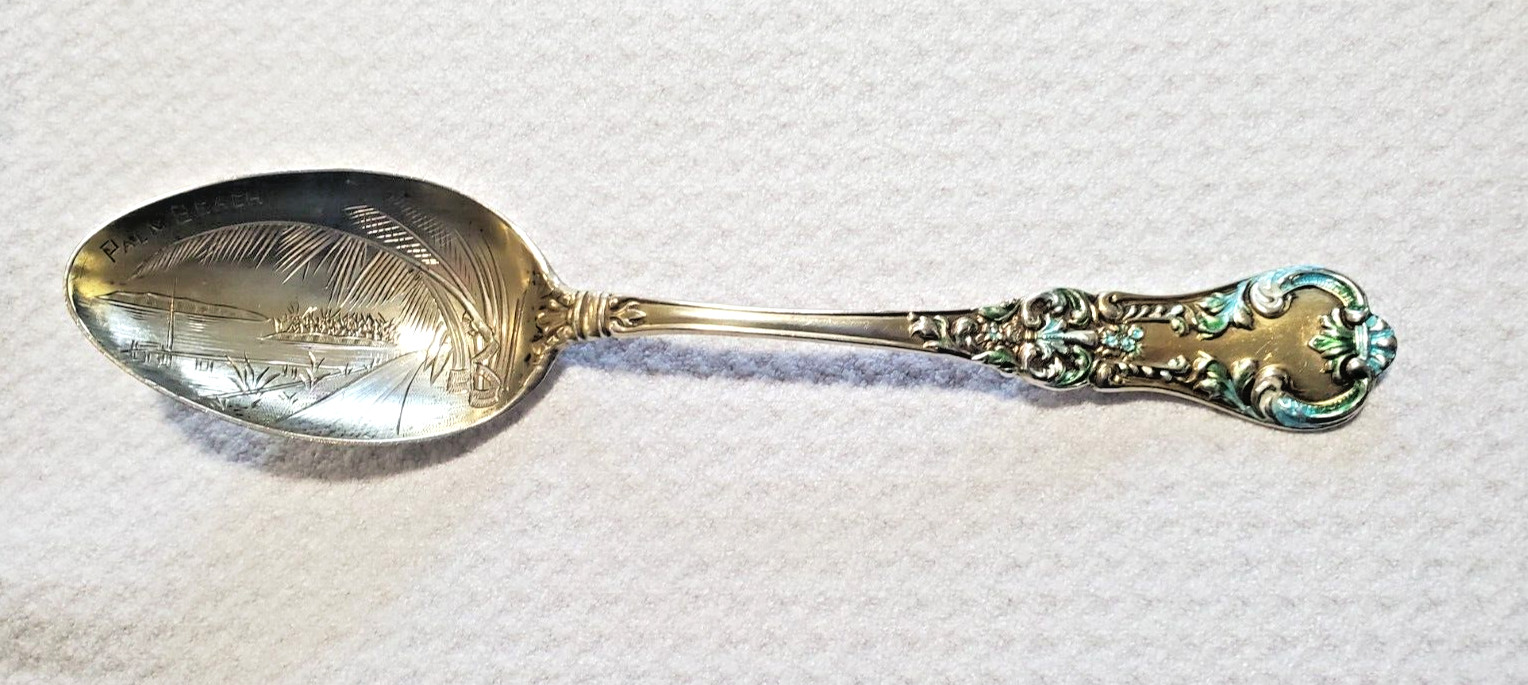 Palm Beach Florida Sterling Enamel Souvenir Spoon by Watson #13404