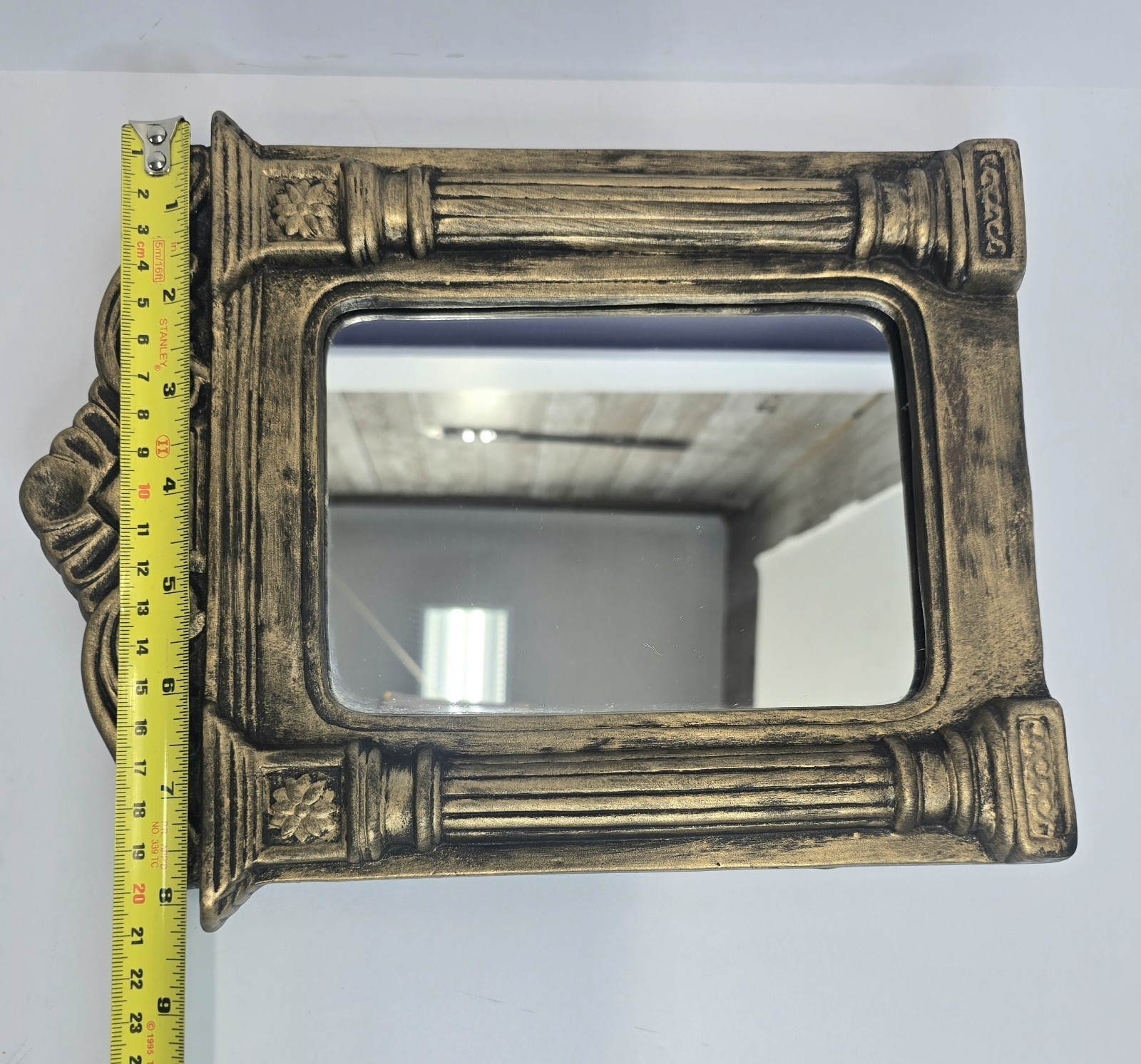 Vtg Antique Style Gold Toned Rectangular Mirror with Column Accents 10.5 X 8″