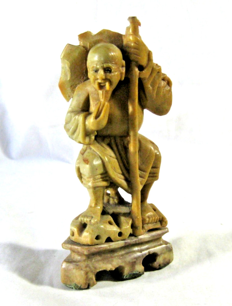 Antique Chinese Soapstone Carving Sculpture Elderly Fisherman 5 1/2″
