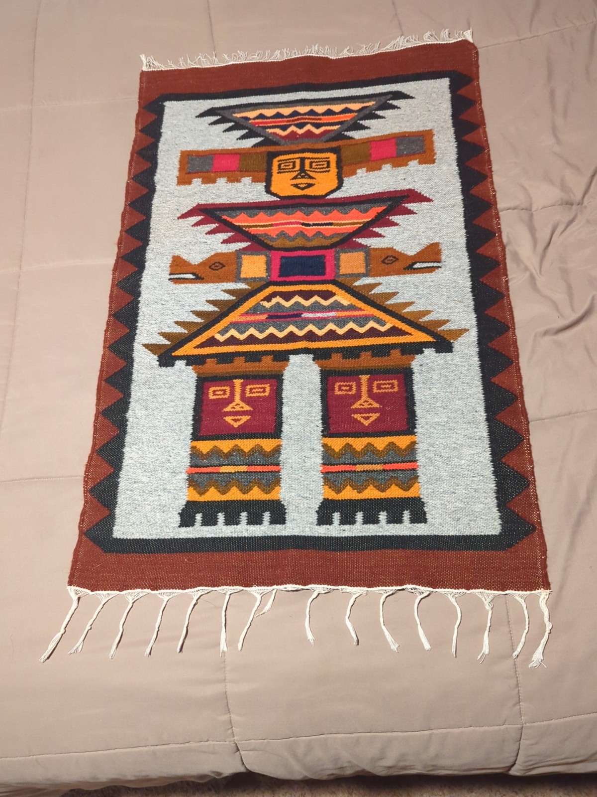 Vintage Handmade Peruvian Pictorial Multicolor Rug 37×24 in