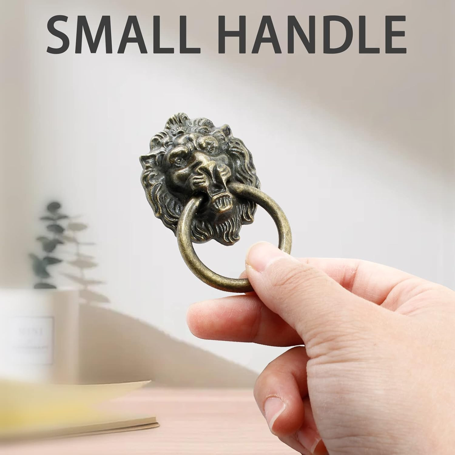 Zorfeter 6 Pcs Lion Head Knobs Pull, Antique Bronze Ring Pull Handles for Dresse
