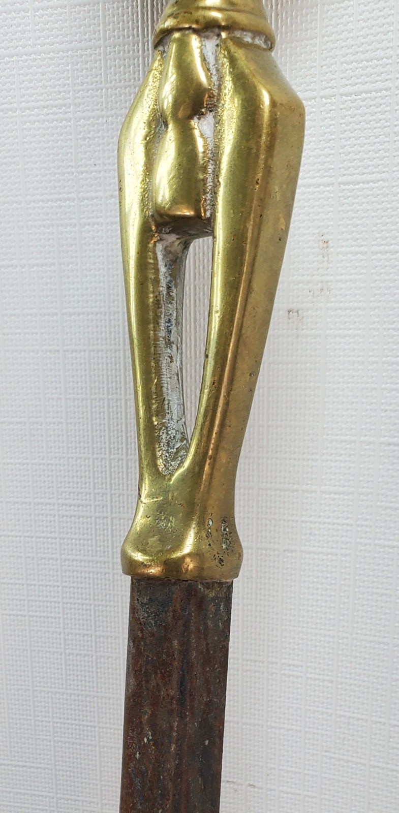 Toasting Fork Meat forged iron antique early 1800s primitive brass lemon top 34″