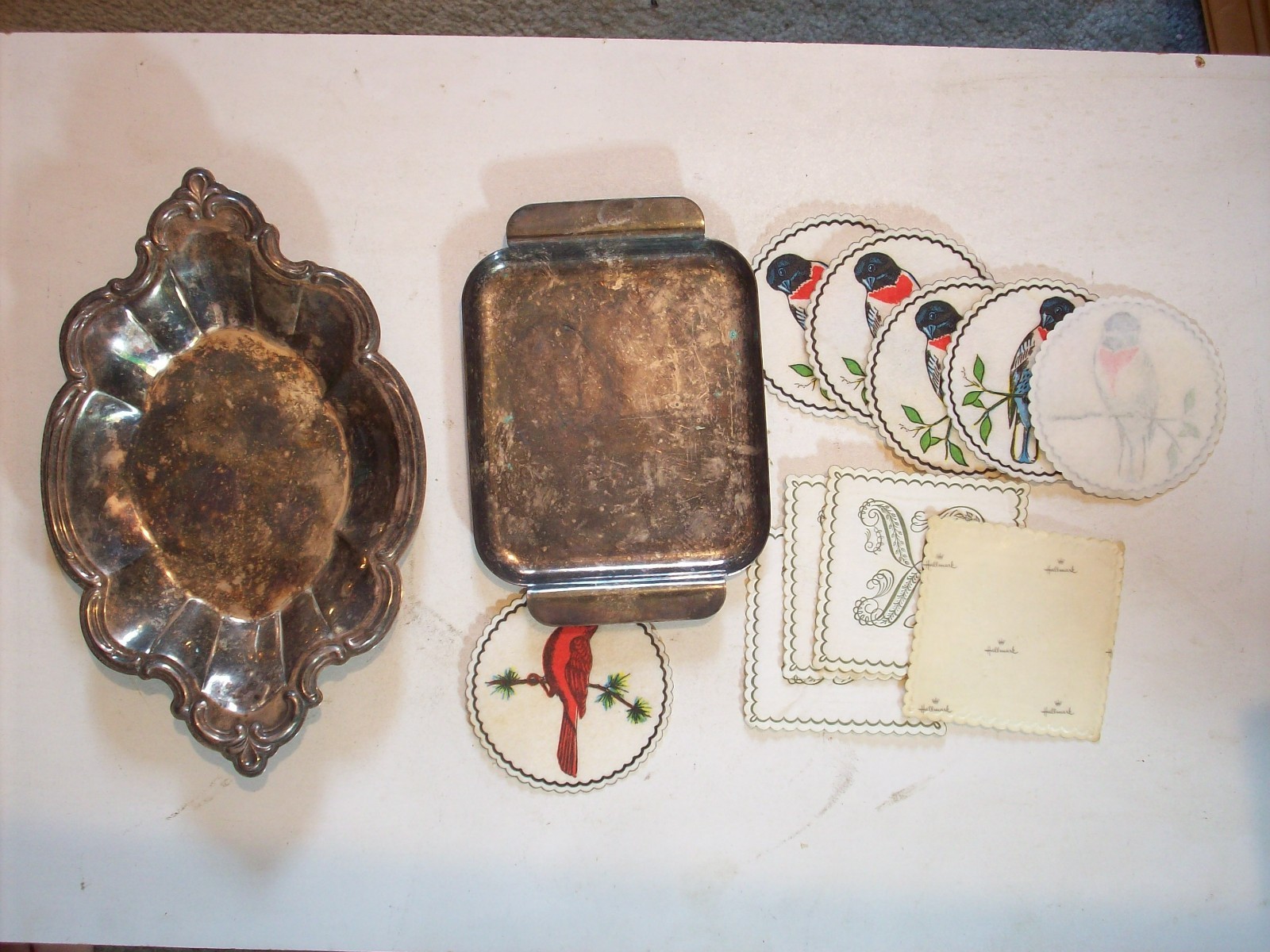 Manny SILVER PLATE WAKEFIELD IS 548 MINT TRAY & RECTANGLE TRAY & BIRD COASTERS
