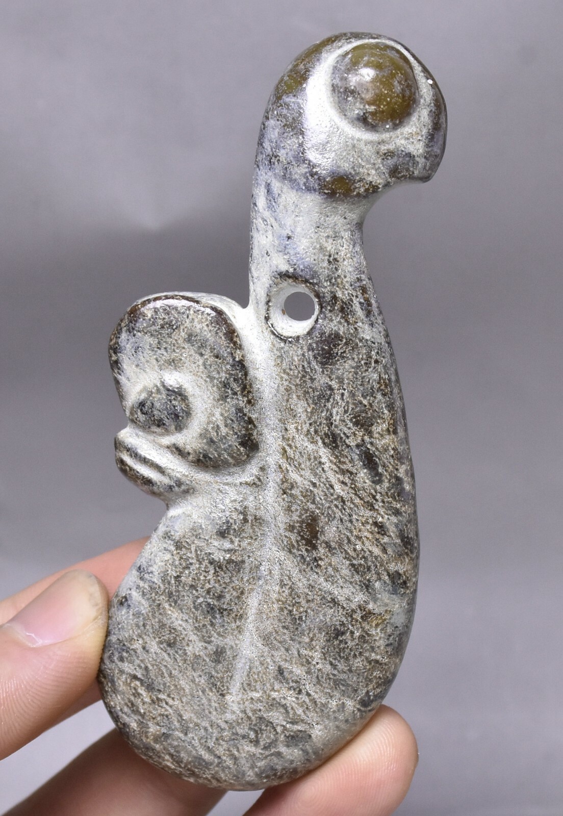 10CM China Hongshan Culture Hetian Jade Pig Dragon Hook Bird Amulet Pendant