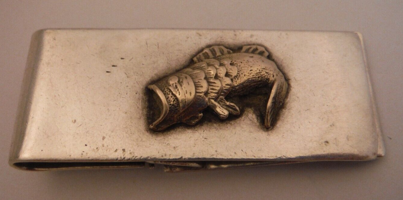 Vintage BIG MOUTH BASS FISH Sterling Silver Money Clip Handmade Arizona NICE