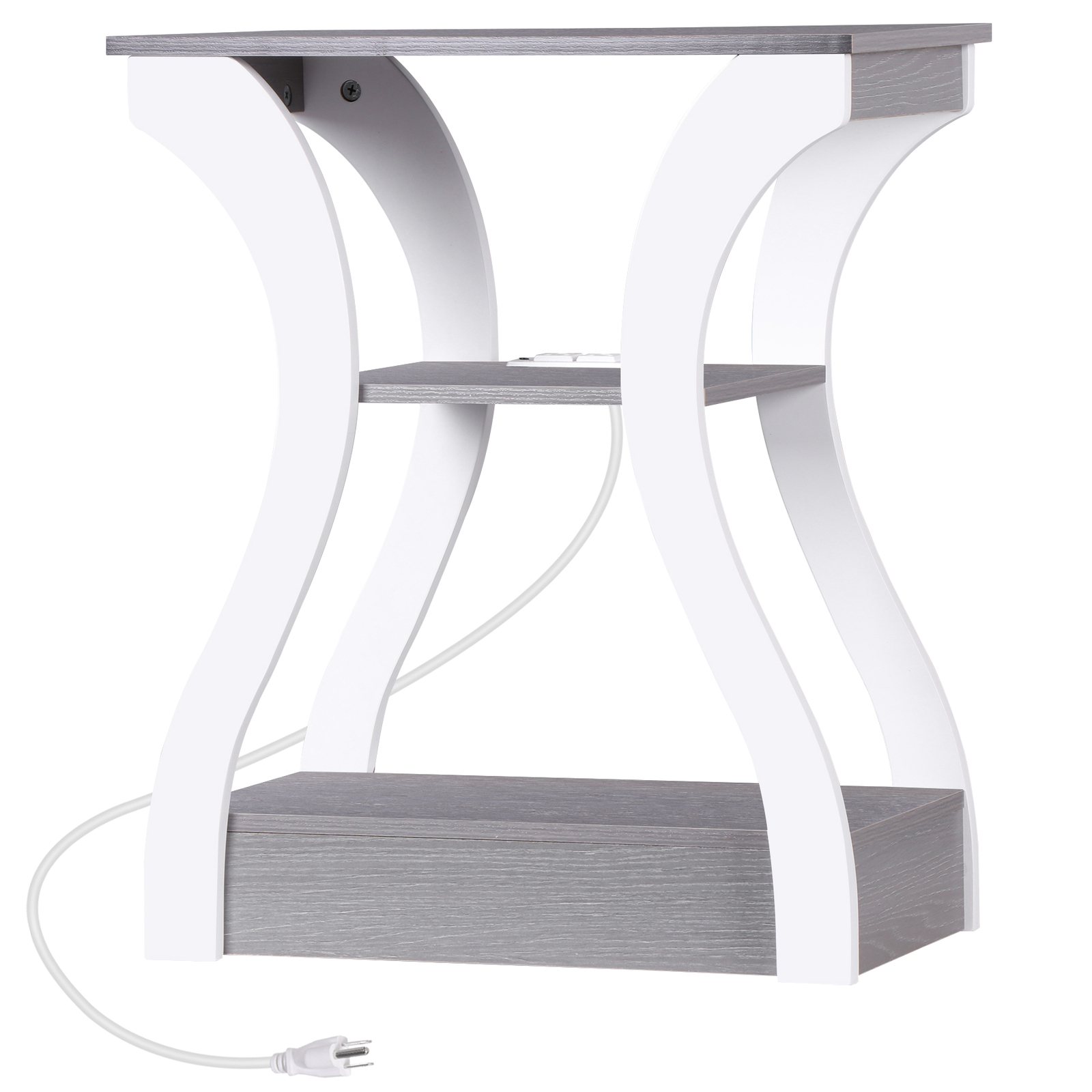 End Tables with Charging Station Side Table with USB Ports & Outlets Grey+White