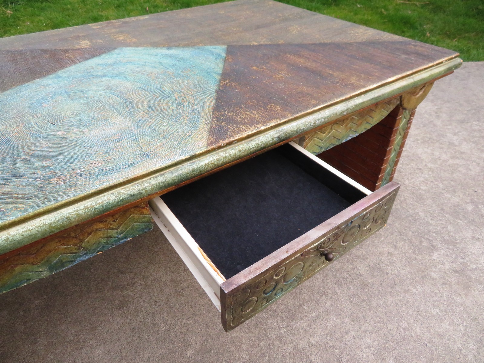 VTG Post Modern DOUBLE DRAWER COFFEE TABLE Textured SCULPTURAL ART Brutalist MCM