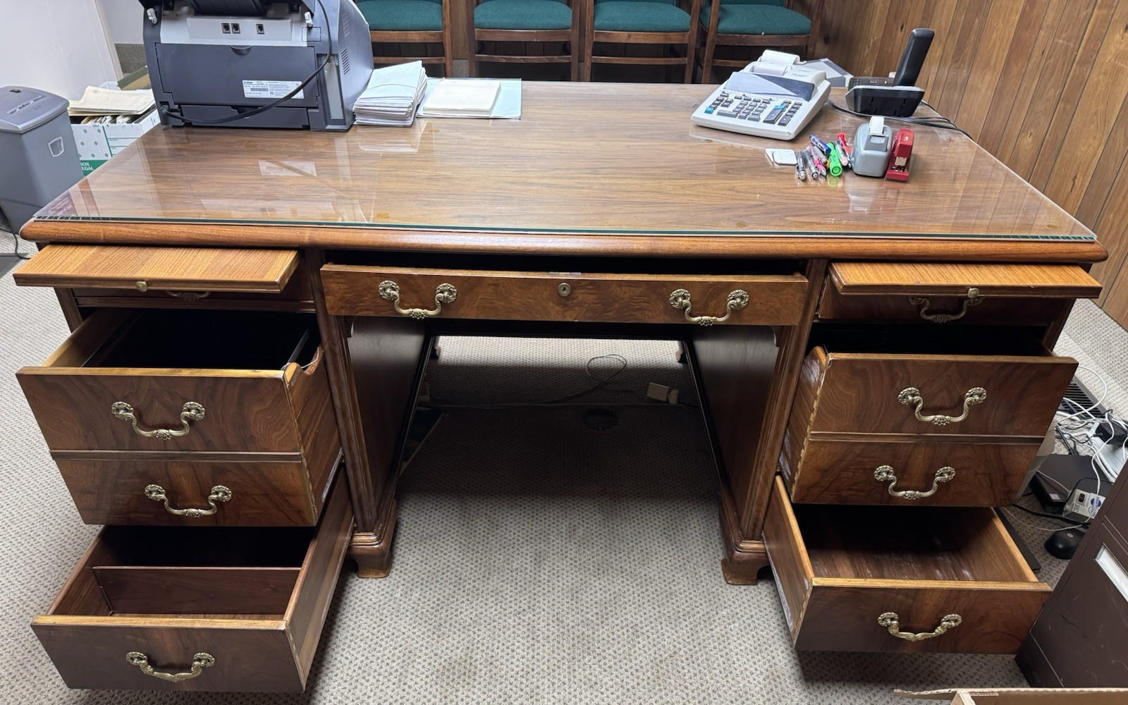 Antique ALL WALNUT 1915’s Era National Brand Banker’s Executive Business Desk