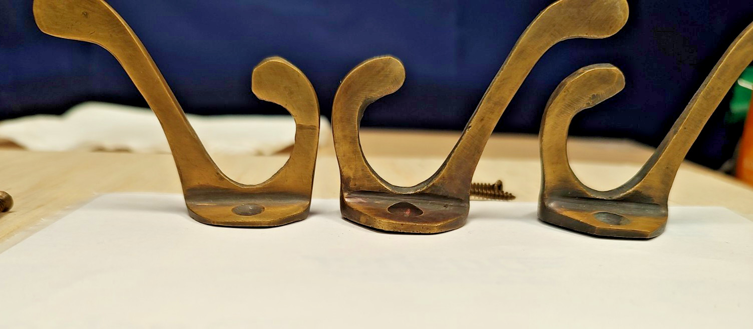 3 Solid Brass Double Coat Hat Hall Towel Clothes Hooks 2 1/4″ Antiqued Finish
