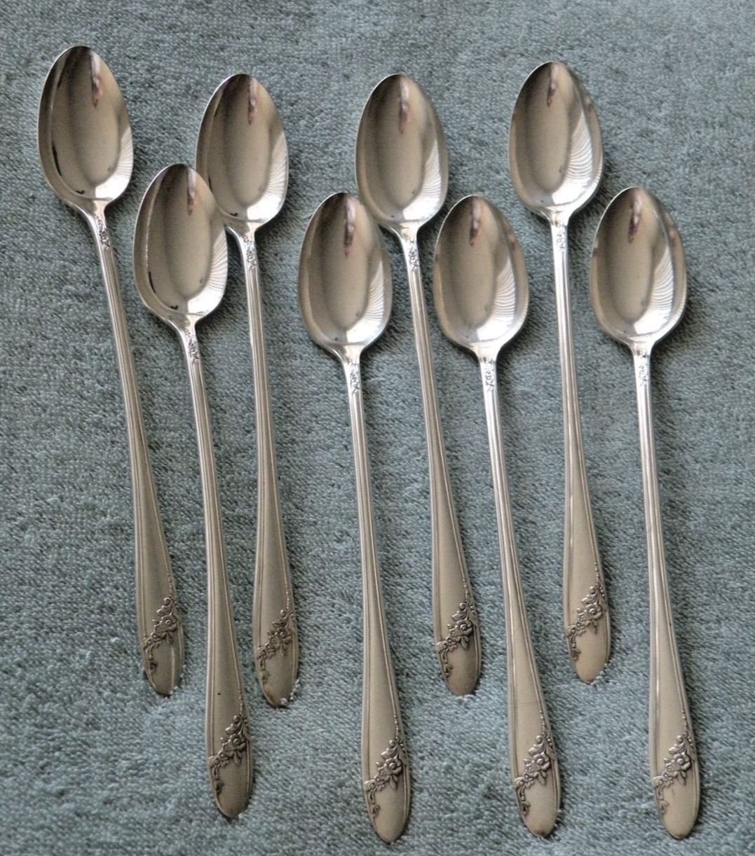8 TUDOR PLATE ONEIDA COMMUNITY Flatware – QUEEN BESS Silverplate Iced Tea Spoons